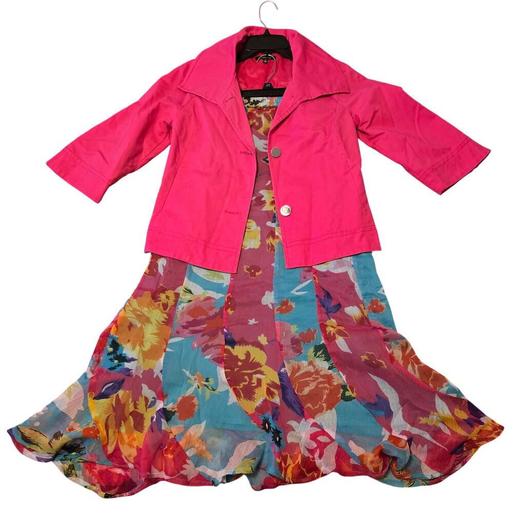 Rafaella Pink 3/4 Sleeve Jacket & Choices Floral Scalloped Edge Skirt Set Size S